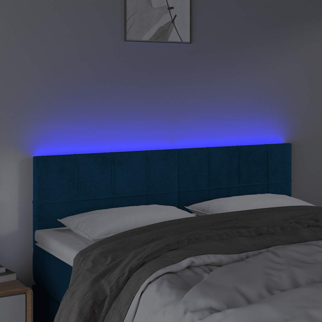 sengegavl med LED-lys 144x5x78/88 cm fløjl mørkeblå