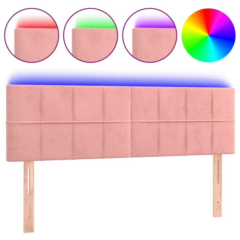 sengegavl med LED-lys 144x5x78/88 cm fløjl lyserød
