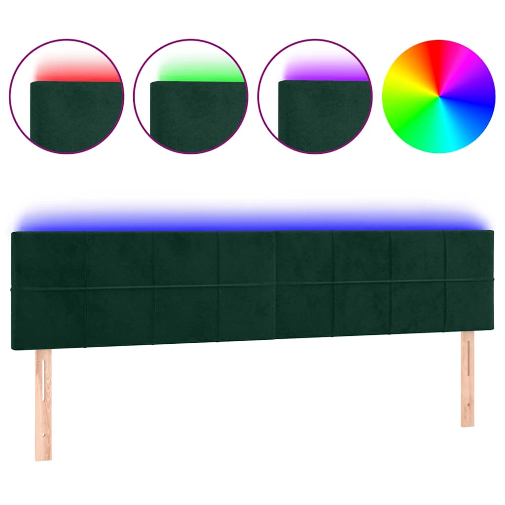 sengegavl med LED-lys 160x5x78/88 cm fløjl mørkegrøn