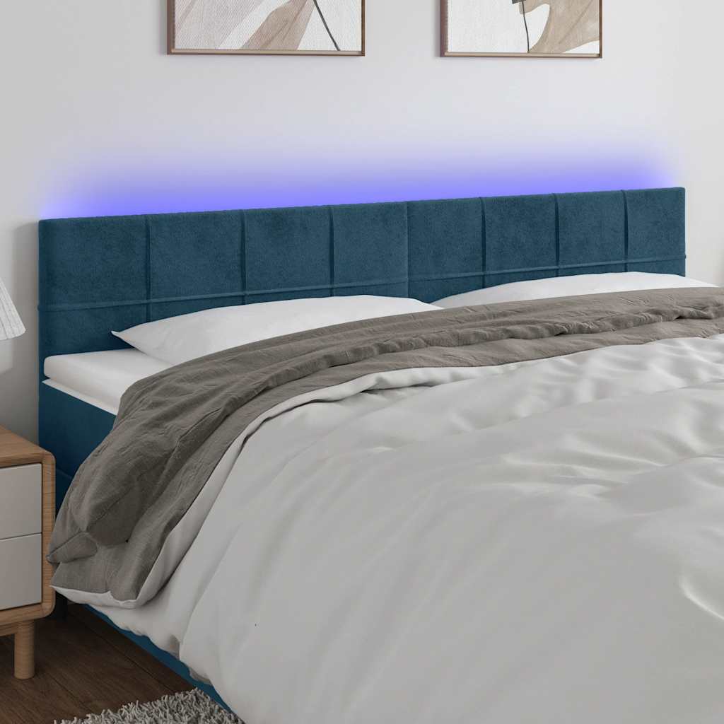 sengegavl med LED-lys 160x5x78/88 cm fløjl mørkeblå