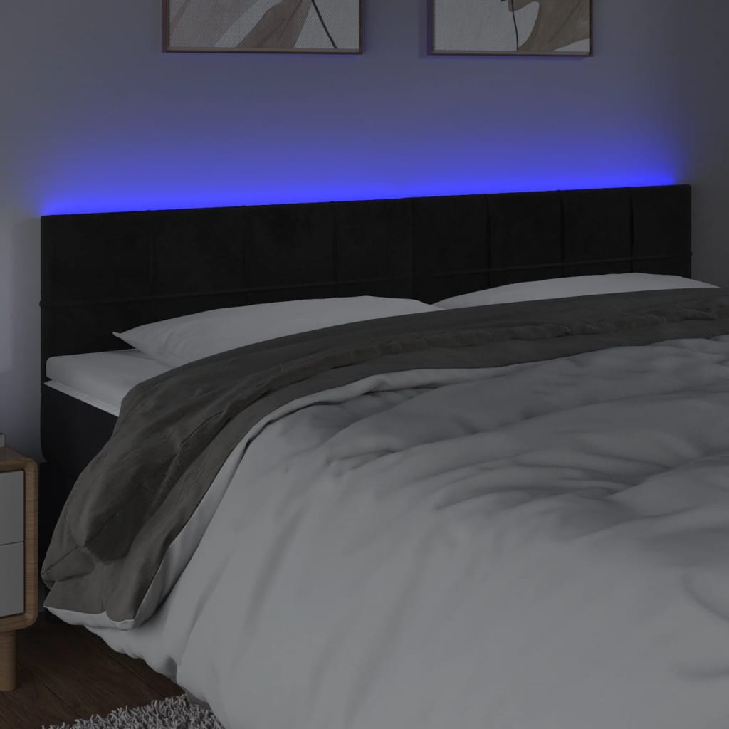 sengegavl med LED-lys 180x5x78/88 cm velour sort