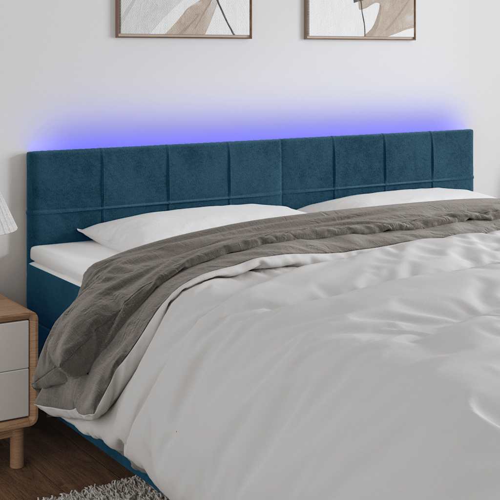sengegavl med LED-lys 180x5x78/88 cm fløjl mørkeblå