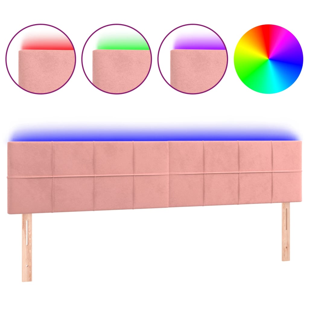 sengegavl med LED-lys 180x5x78/88 cm fløjl lyserød