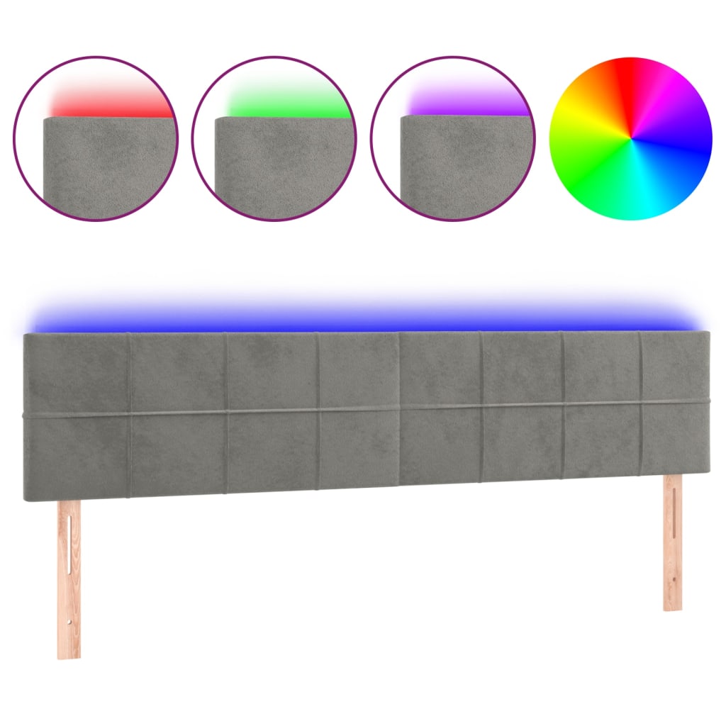 sengegavl med LED-lys 200x5x78/88 cm fløjl lysegrå