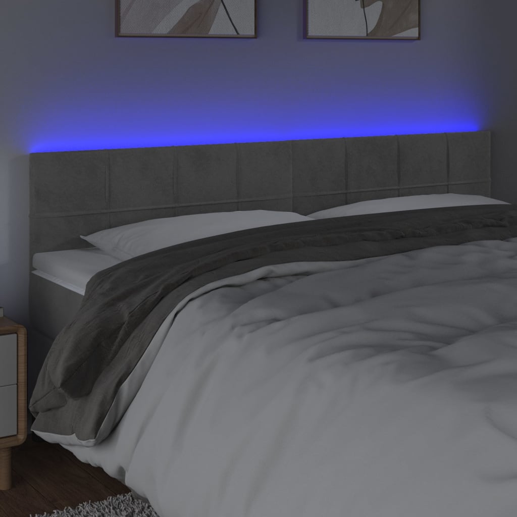 sengegavl med LED-lys 200x5x78/88 cm fløjl lysegrå