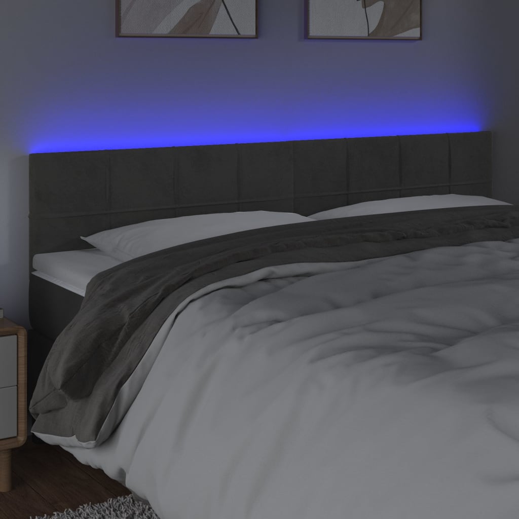 sengegavl med LED-lys 200x5x78/88 cm velour mørkegrå