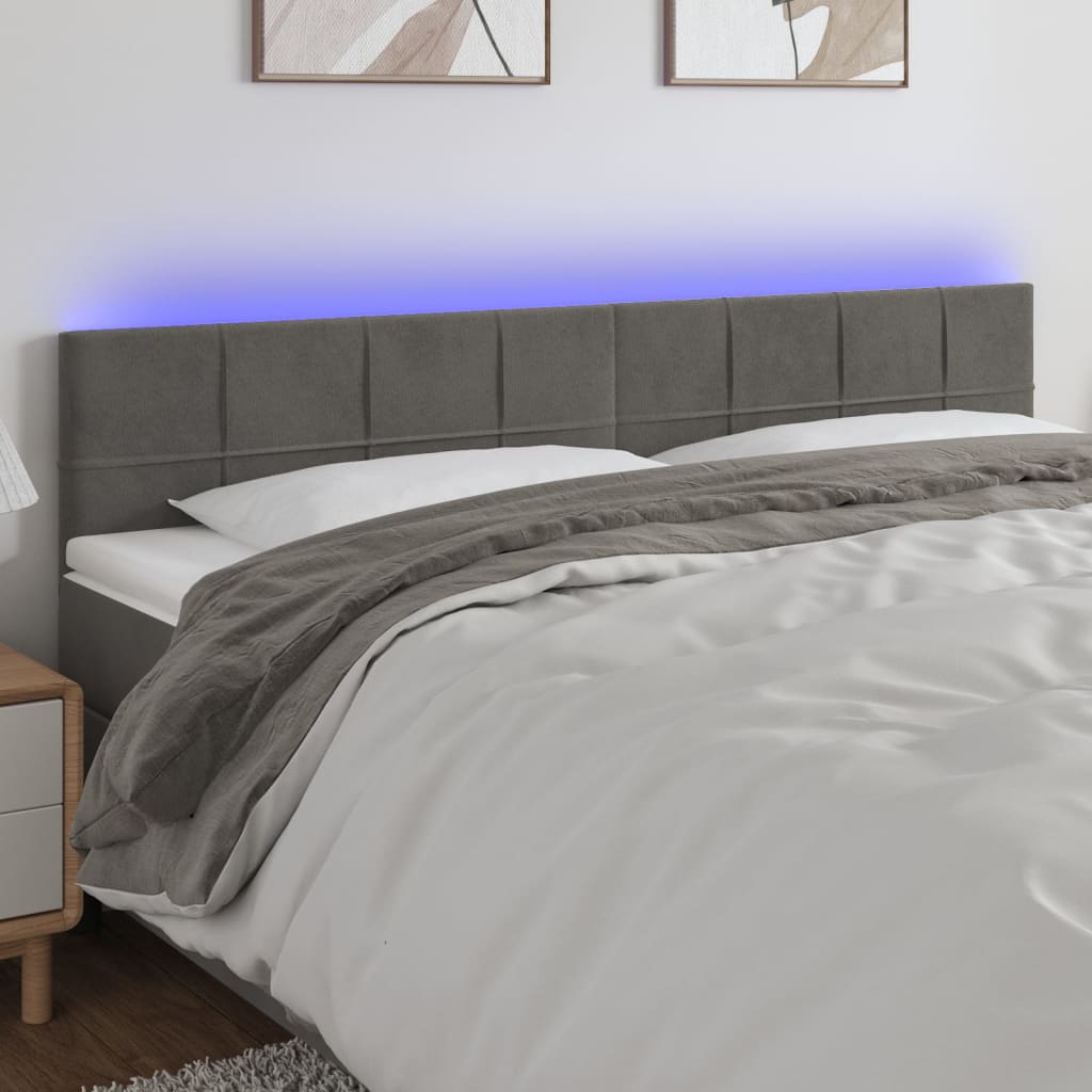 sengegavl med LED-lys 200x5x78/88 cm velour mørkegrå