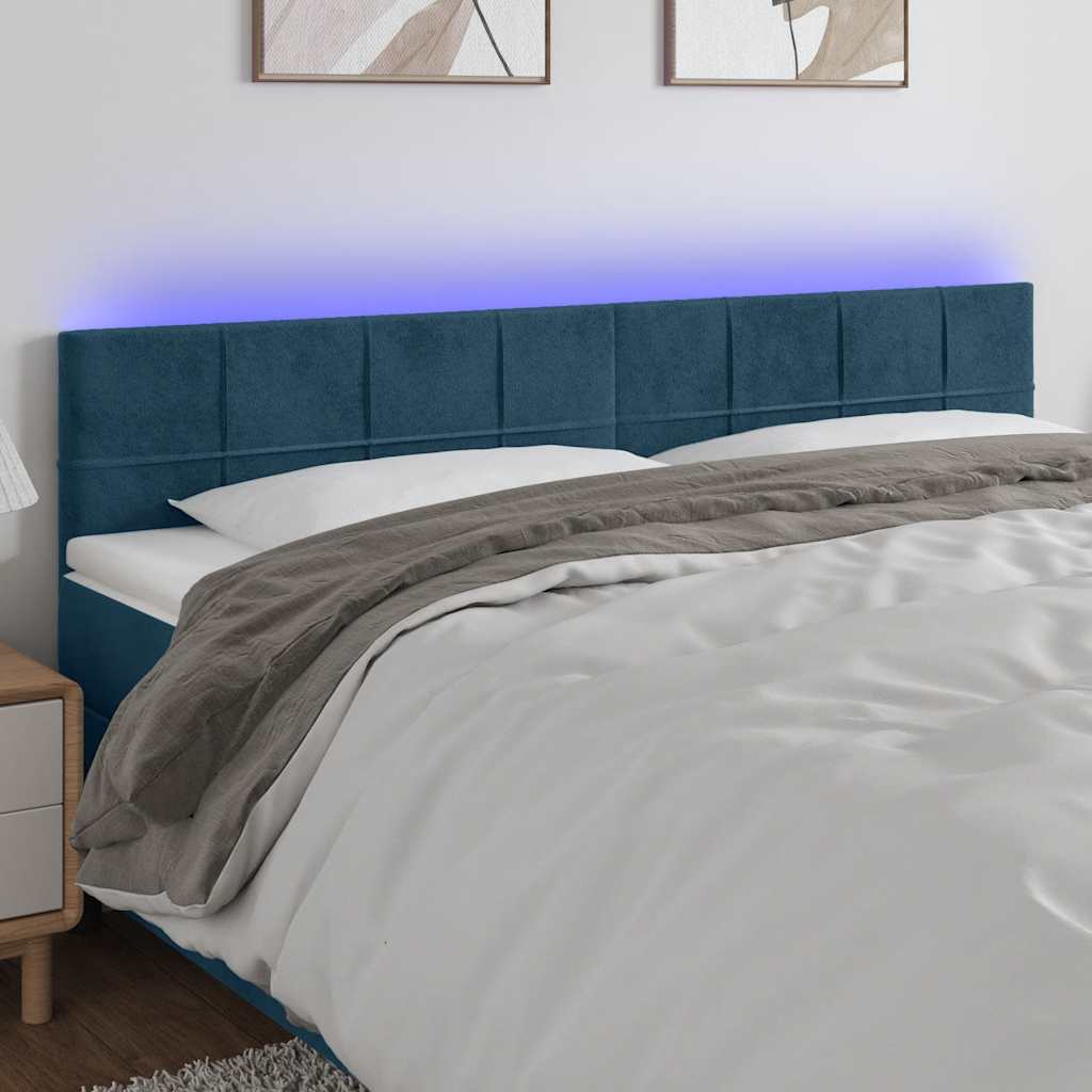 sengegavl med LED-lys 200x5x78/88 cm fløjl mørkeblå