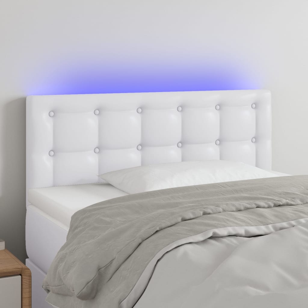 sengegavl med LED-lys 80x5x78/88 cm kunstlæder hvid