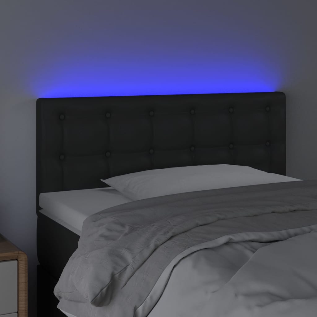 sengegavl med LED-lys 90x5x78/88 cm kunstlæder sort