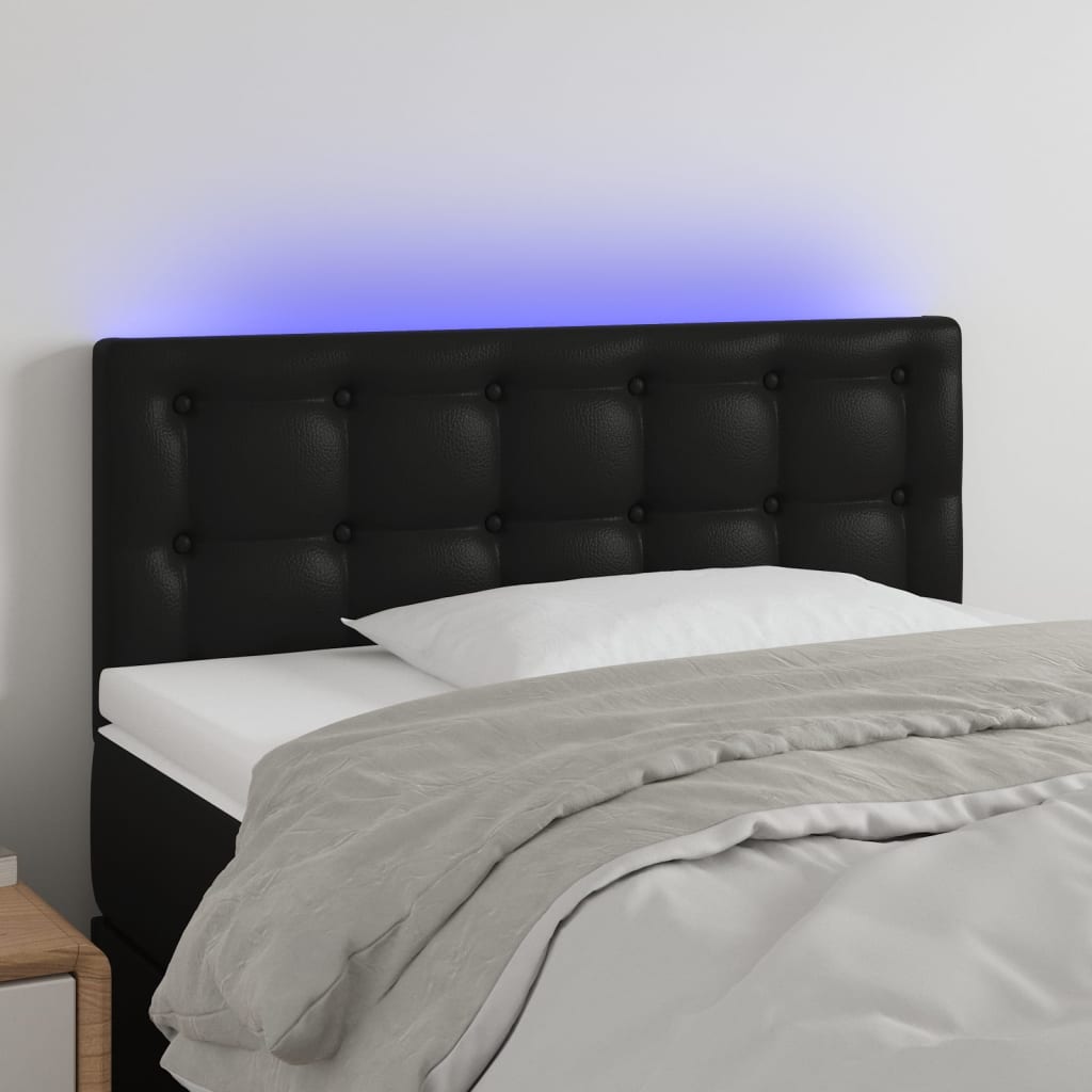 sengegavl med LED-lys 90x5x78/88 cm kunstlæder sort