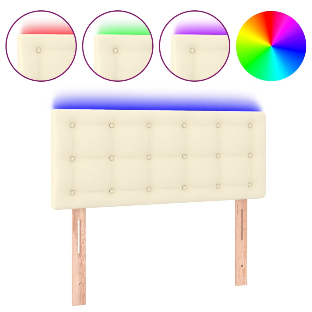 sengegavl med LED-lys 90x5x78/88 cm kunstlæder cremefarvet