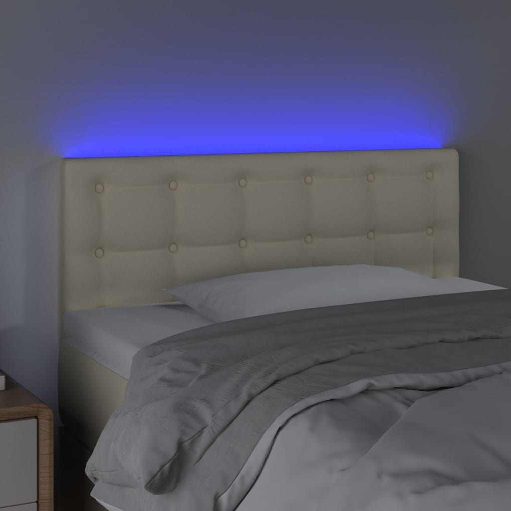 sengegavl med LED-lys 90x5x78/88 cm kunstlæder cremefarvet