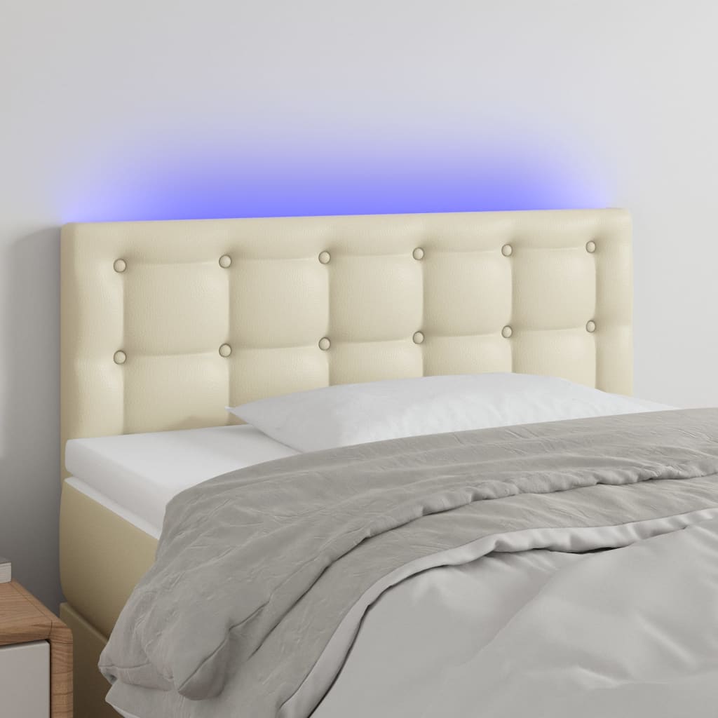 sengegavl med LED-lys 90x5x78/88 cm kunstlæder cremefarvet