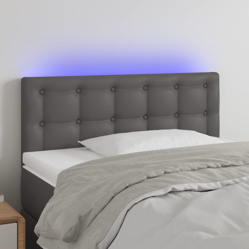 sengegavl med LED-lys 90x5x78/88 cm kunstlæder grå