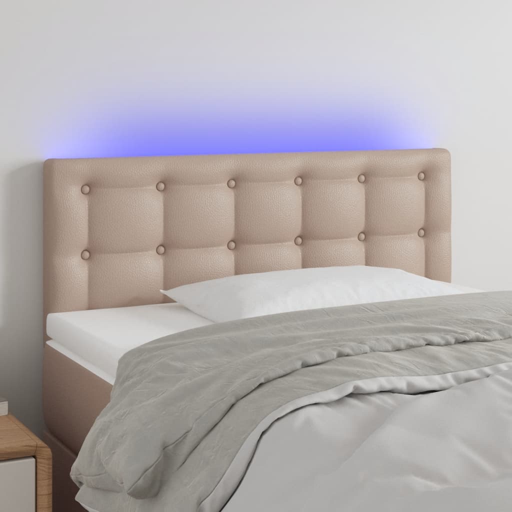sengegavl med LED-lys 90x5x78/88 cm kunstlæder cappuccinofarvet