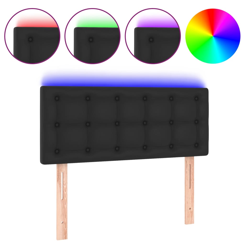 sengegavl med LED-lys 100x5x78/88 cm kunstlæder sort