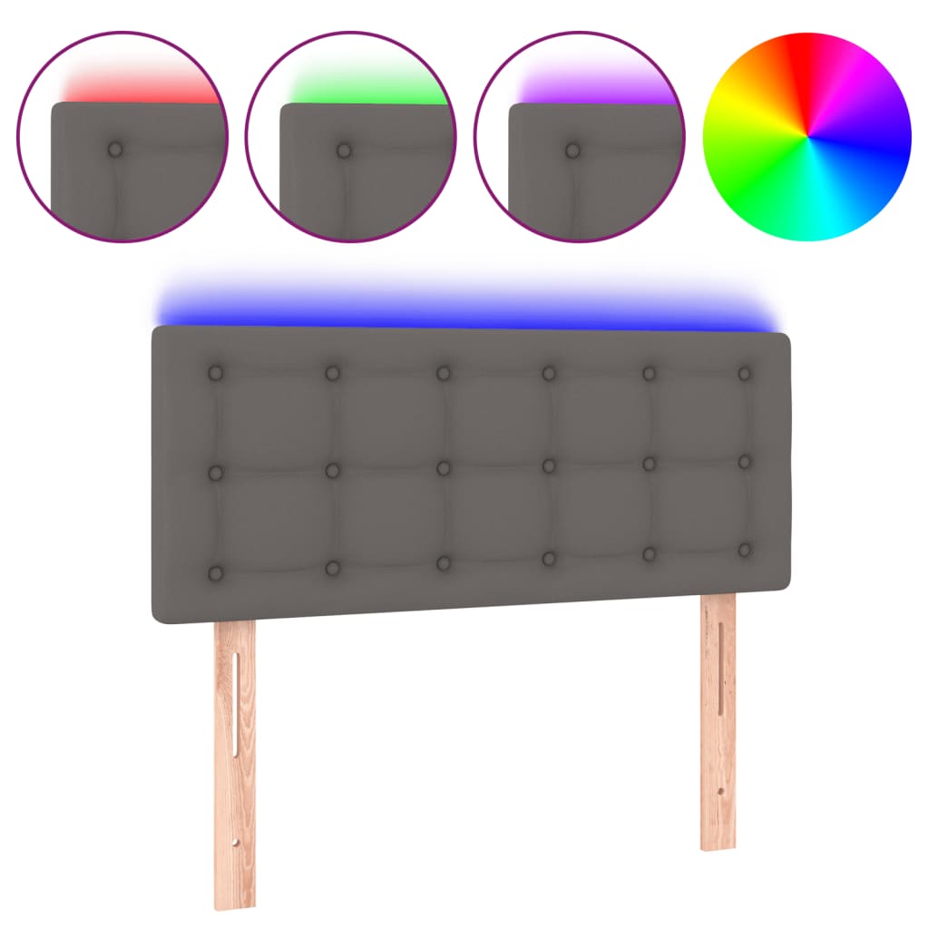 sengegavl med LED-lys 100x5x78/88 cm kunstlæder grå