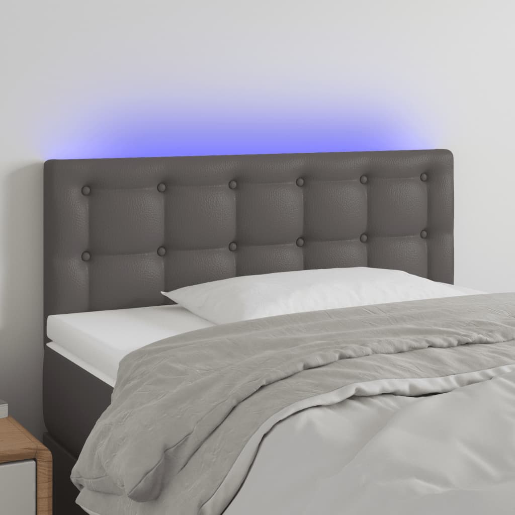 sengegavl med LED-lys 100x5x78/88 cm kunstlæder grå
