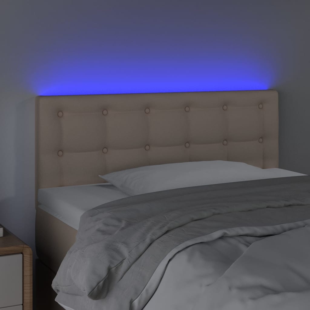 sengegavl med LED-lys 100x5x78/88cm kunstlæder cappuccinofarvet