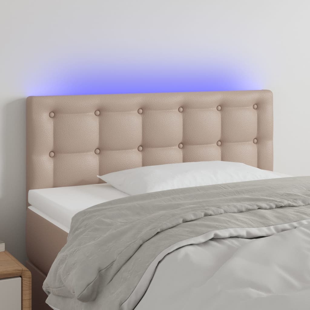 sengegavl med LED-lys 100x5x78/88cm kunstlæder cappuccinofarvet