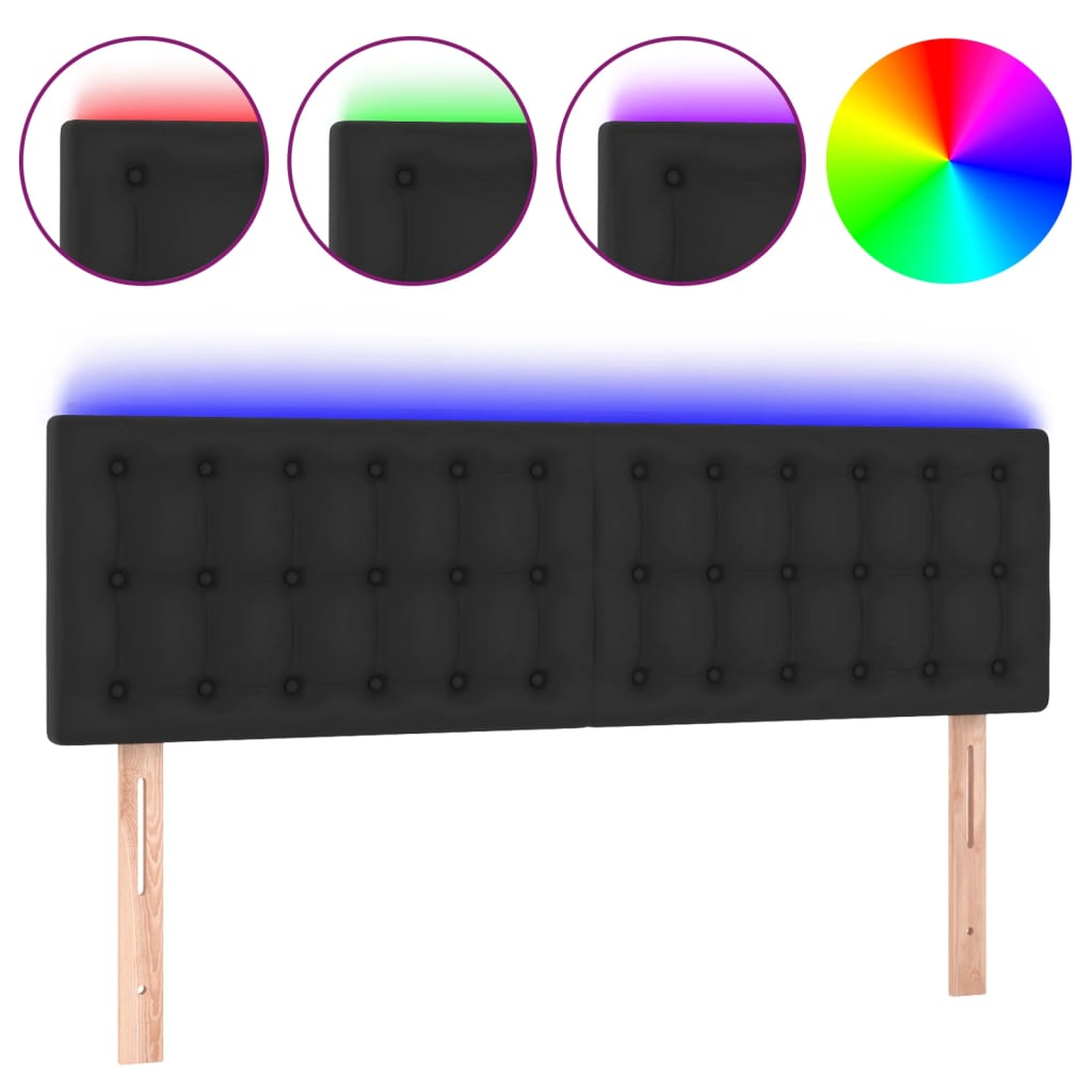 sengegavl med LED-lys 144x5x78/88 cm kunstlæder sort