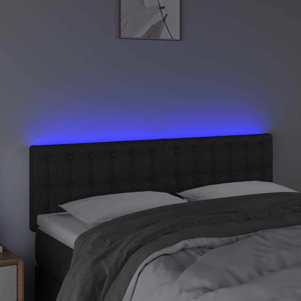 sengegavl med LED-lys 144x5x78/88 cm kunstlæder sort