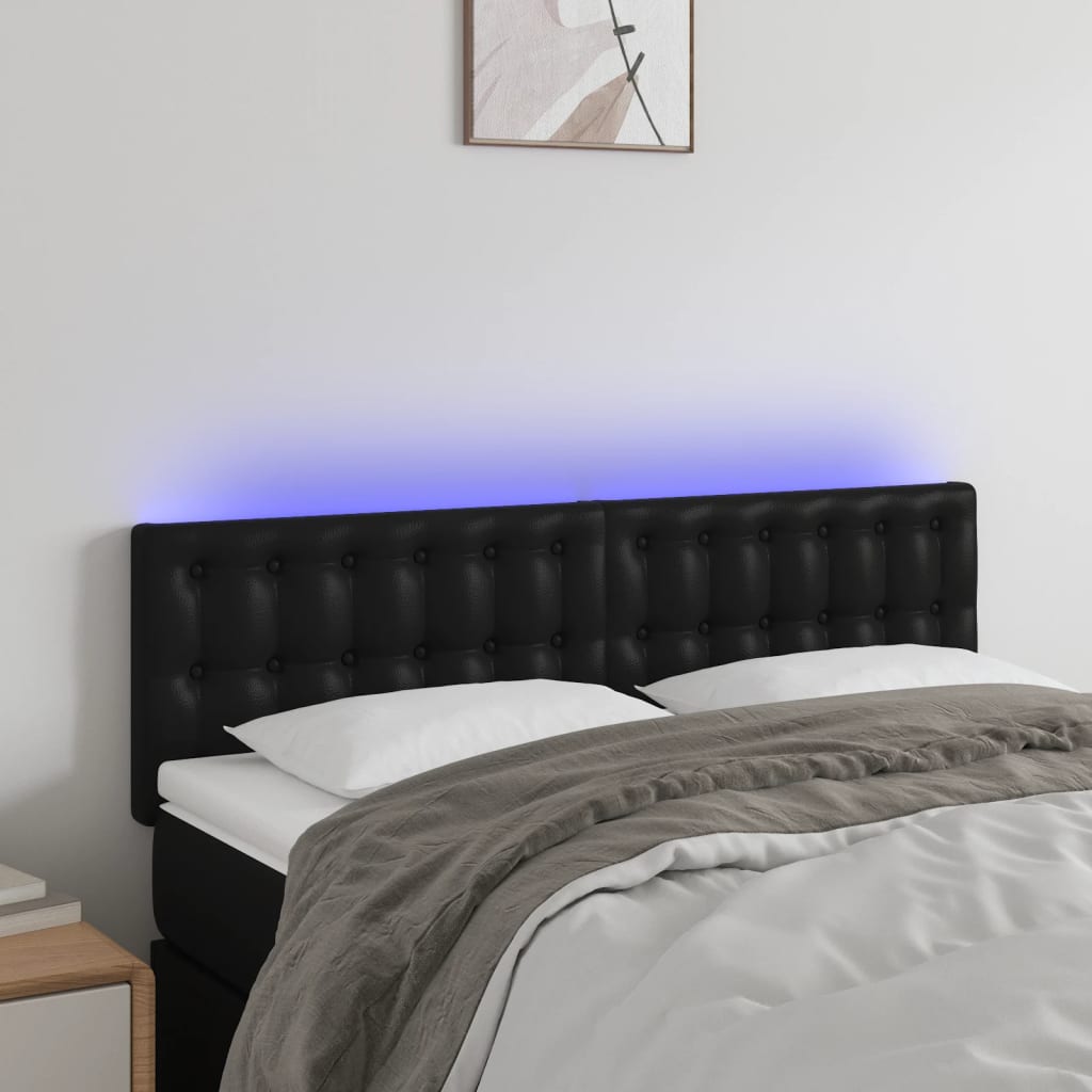 sengegavl med LED-lys 144x5x78/88 cm kunstlæder sort