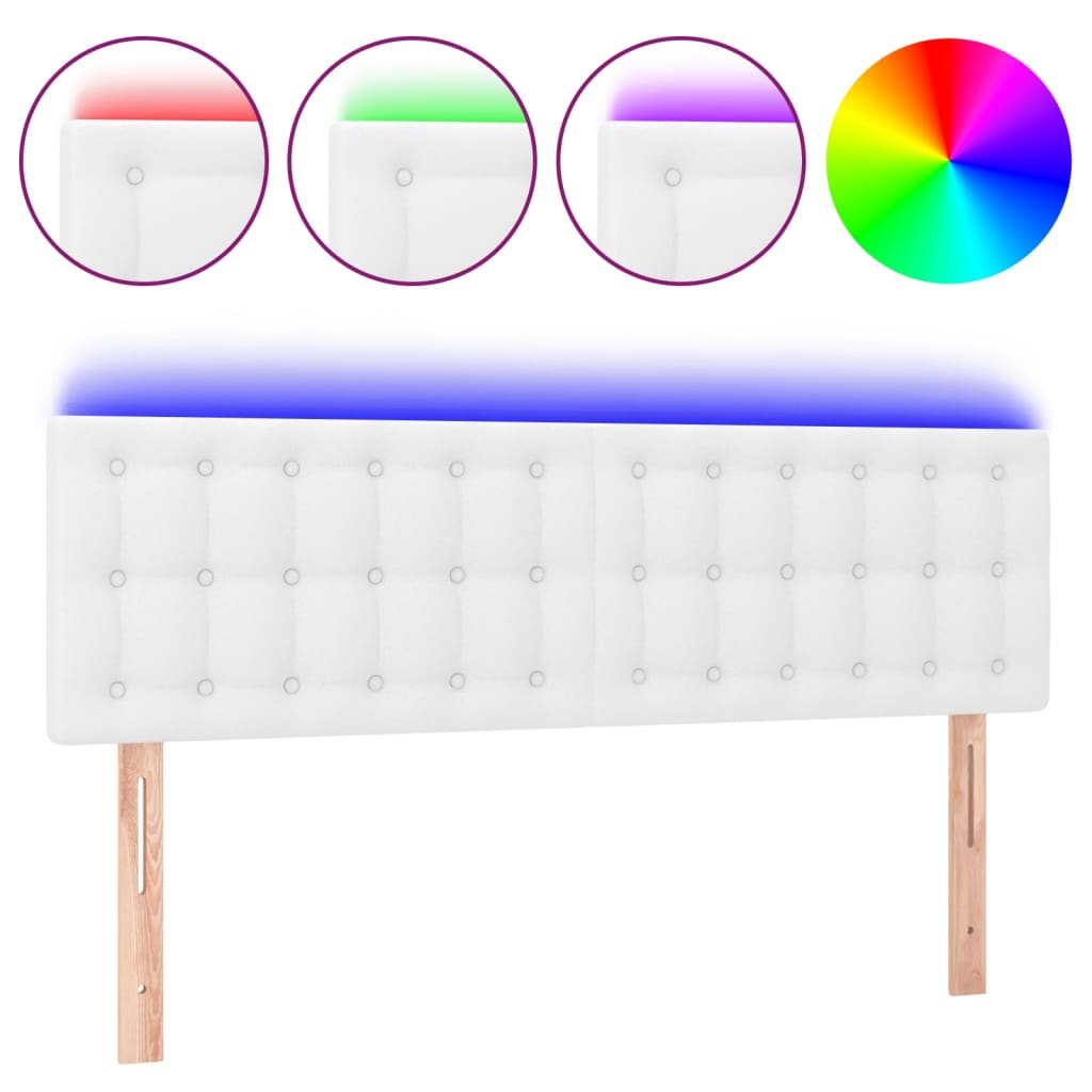 sengegavl med LED-lys 144x5x78/88 cm kunstlæder hvid