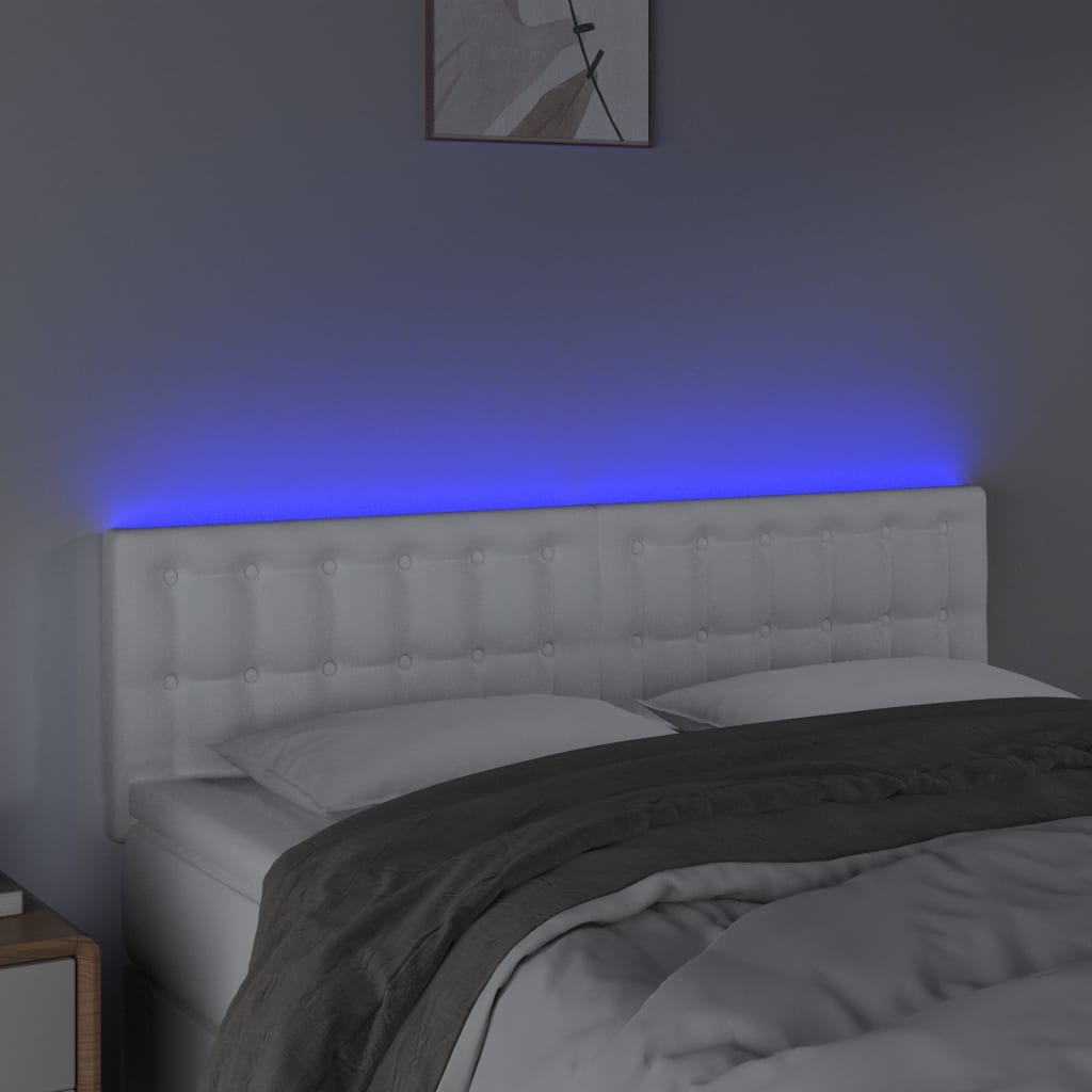 sengegavl med LED-lys 144x5x78/88 cm kunstlæder hvid