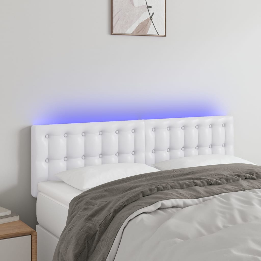 sengegavl med LED-lys 144x5x78/88 cm kunstlæder hvid