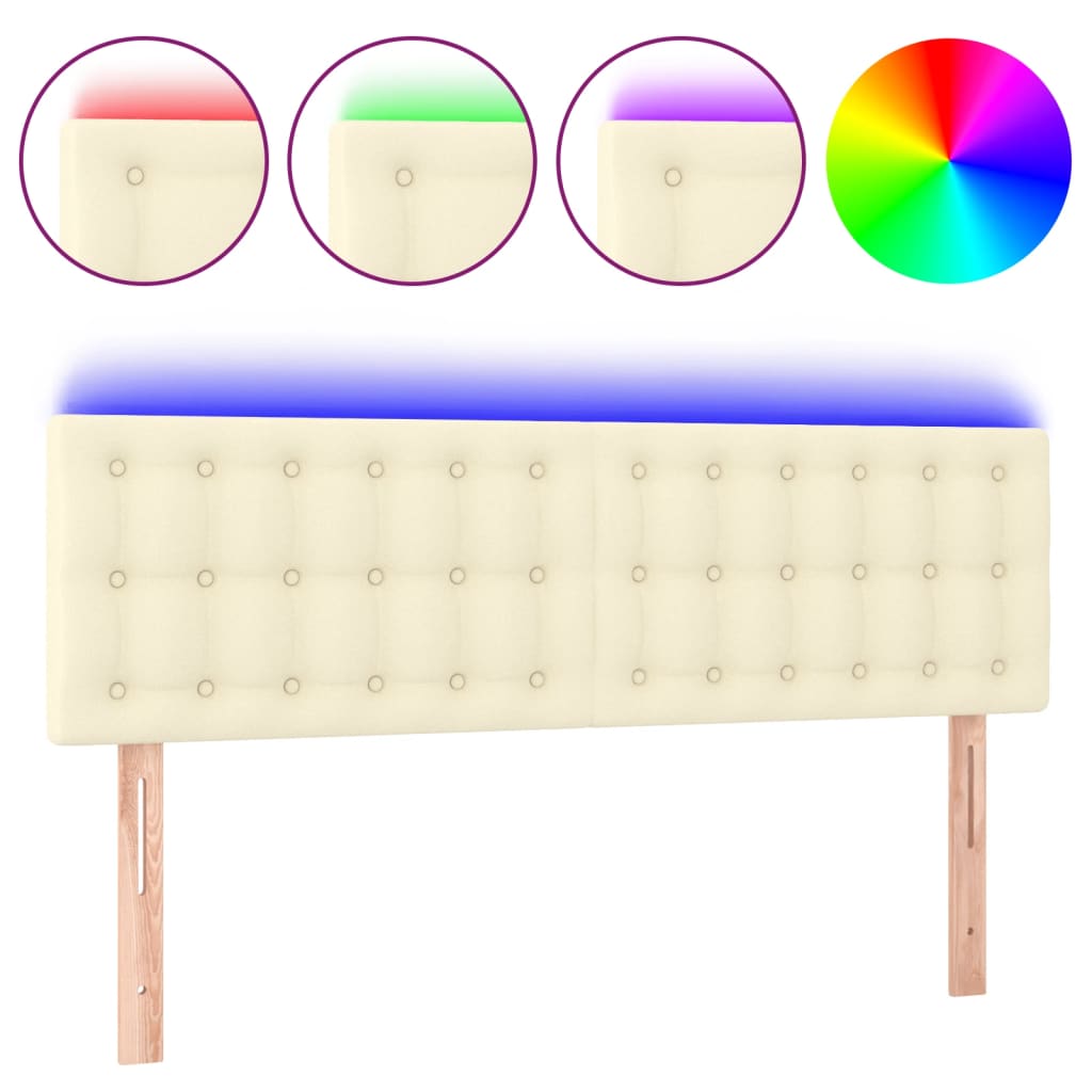 sengegavl med LED-lys 144x5x78/88 cm kunstlæder cremefarvet