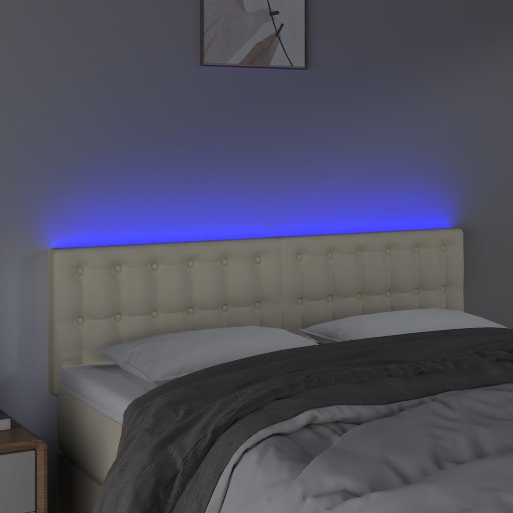 sengegavl med LED-lys 144x5x78/88 cm kunstlæder cremefarvet