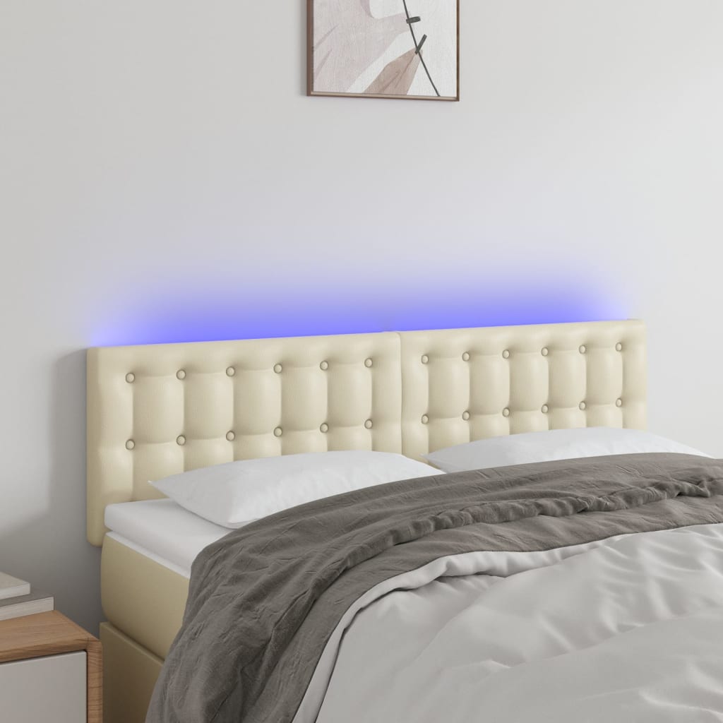 sengegavl med LED-lys 144x5x78/88 cm kunstlæder cremefarvet