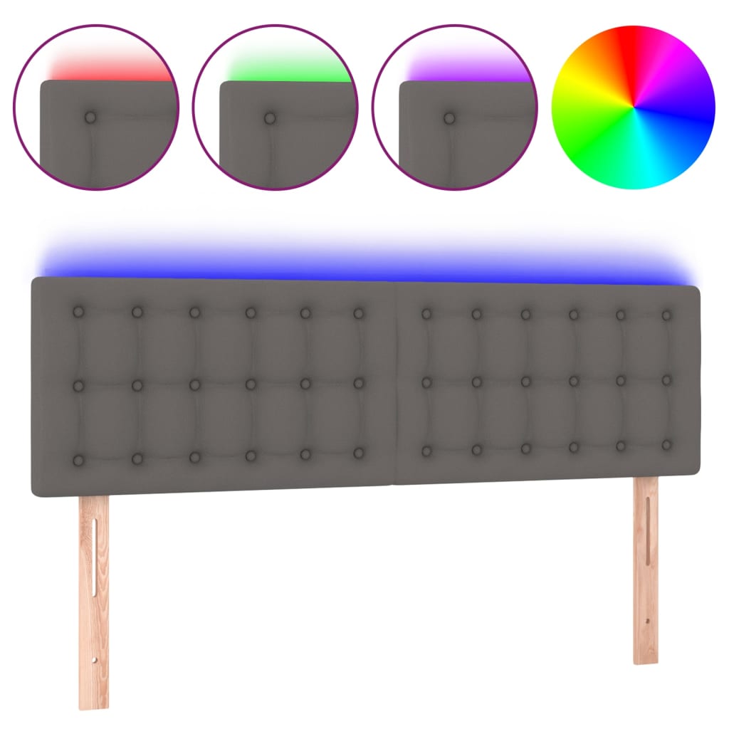sengegavl med LED-lys 144x5x78/88 cm kunstlæder grå