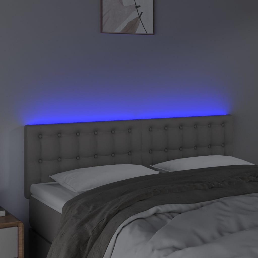 sengegavl med LED-lys 144x5x78/88 cm kunstlæder grå