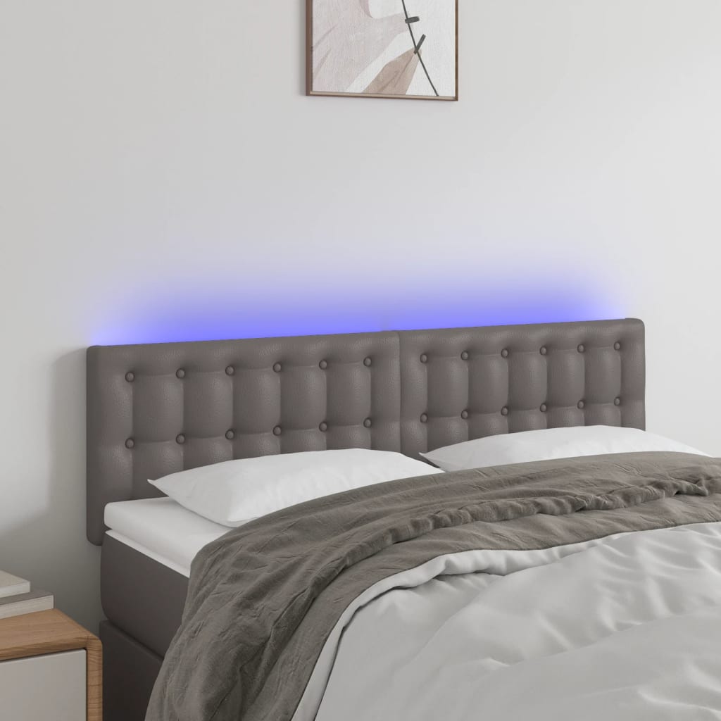 sengegavl med LED-lys 144x5x78/88 cm kunstlæder grå