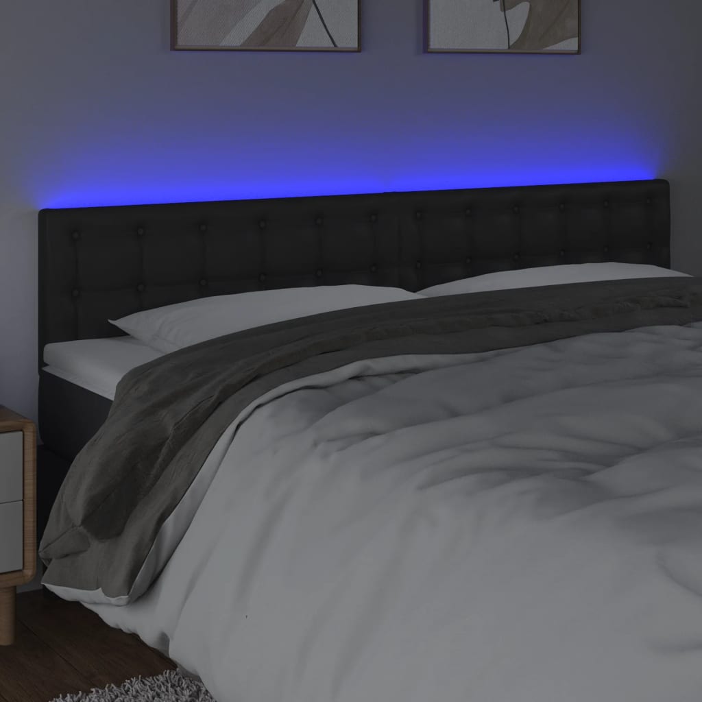 sengegavl med LED-lys 160x5x78/88 cm kunstlæder sort