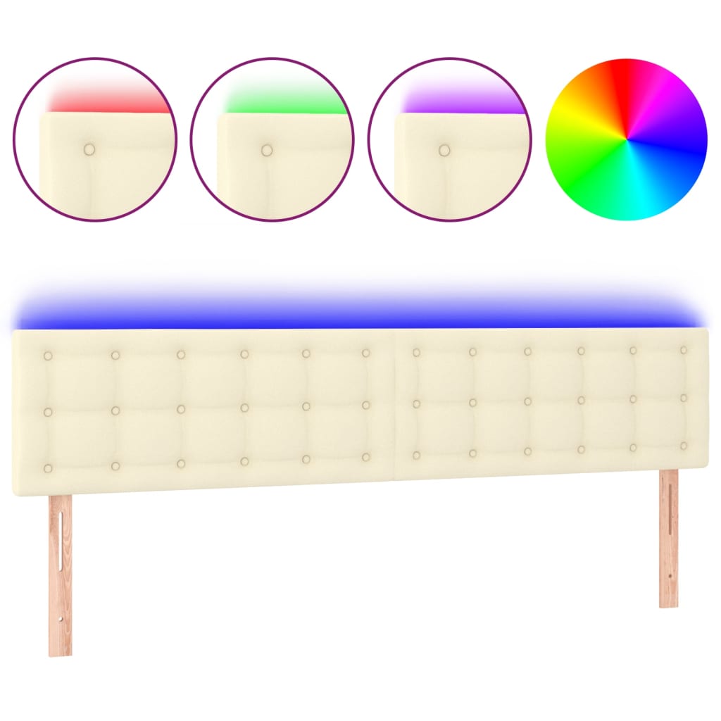 sengegavl med LED-lys 160x5x78/88 cm kunstlæder cremefarvet