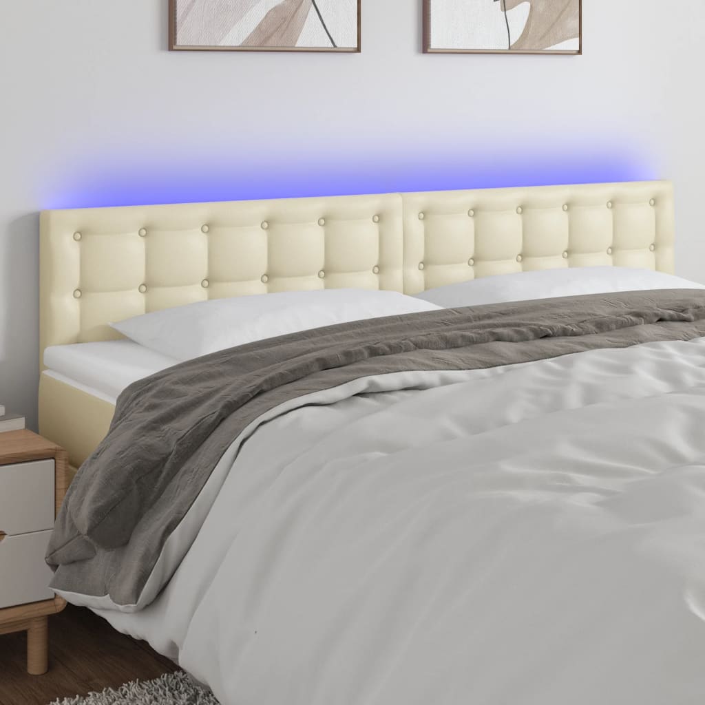 sengegavl med LED-lys 160x5x78/88 cm kunstlæder cremefarvet