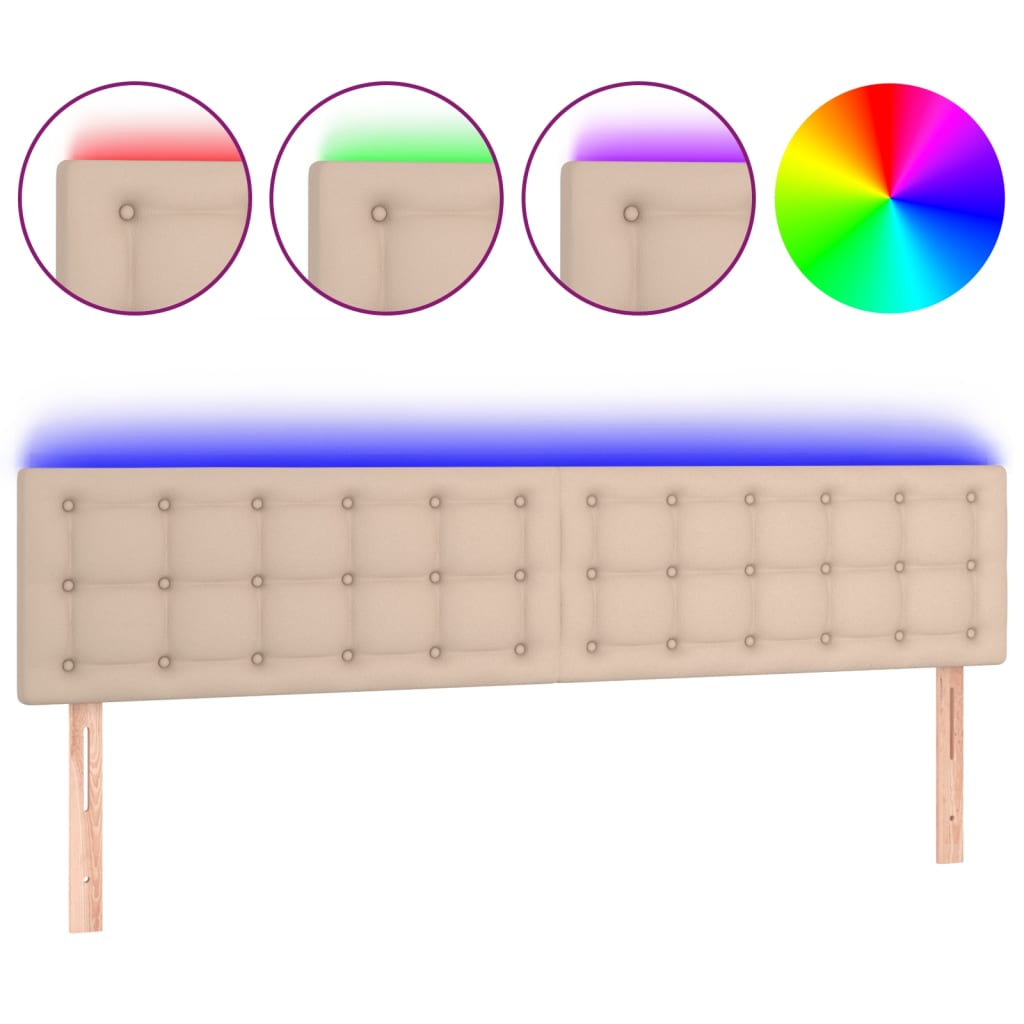 sengegavl med LED-lys 160x5x78/88cm kunstlæder cappuccinofarvet