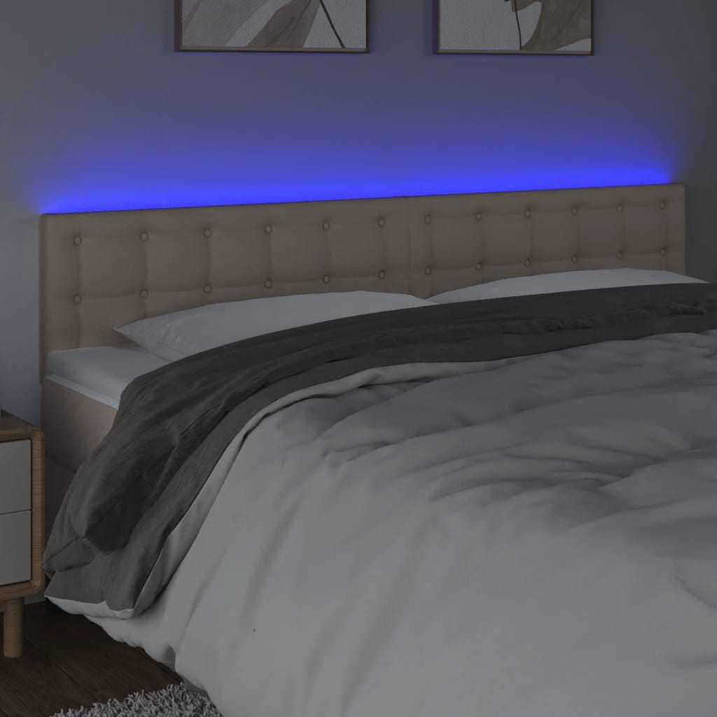 sengegavl med LED-lys 160x5x78/88cm kunstlæder cappuccinofarvet