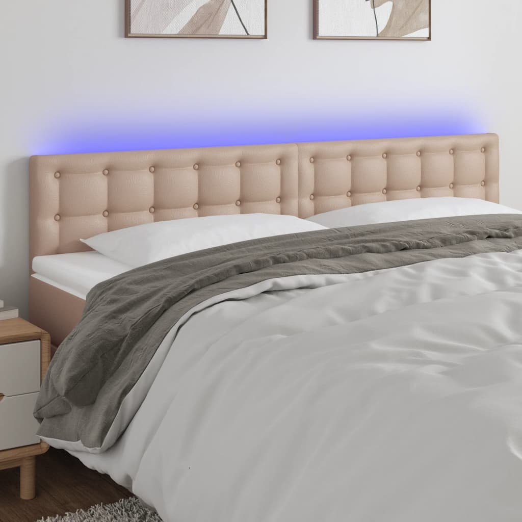 sengegavl med LED-lys 160x5x78/88cm kunstlæder cappuccinofarvet