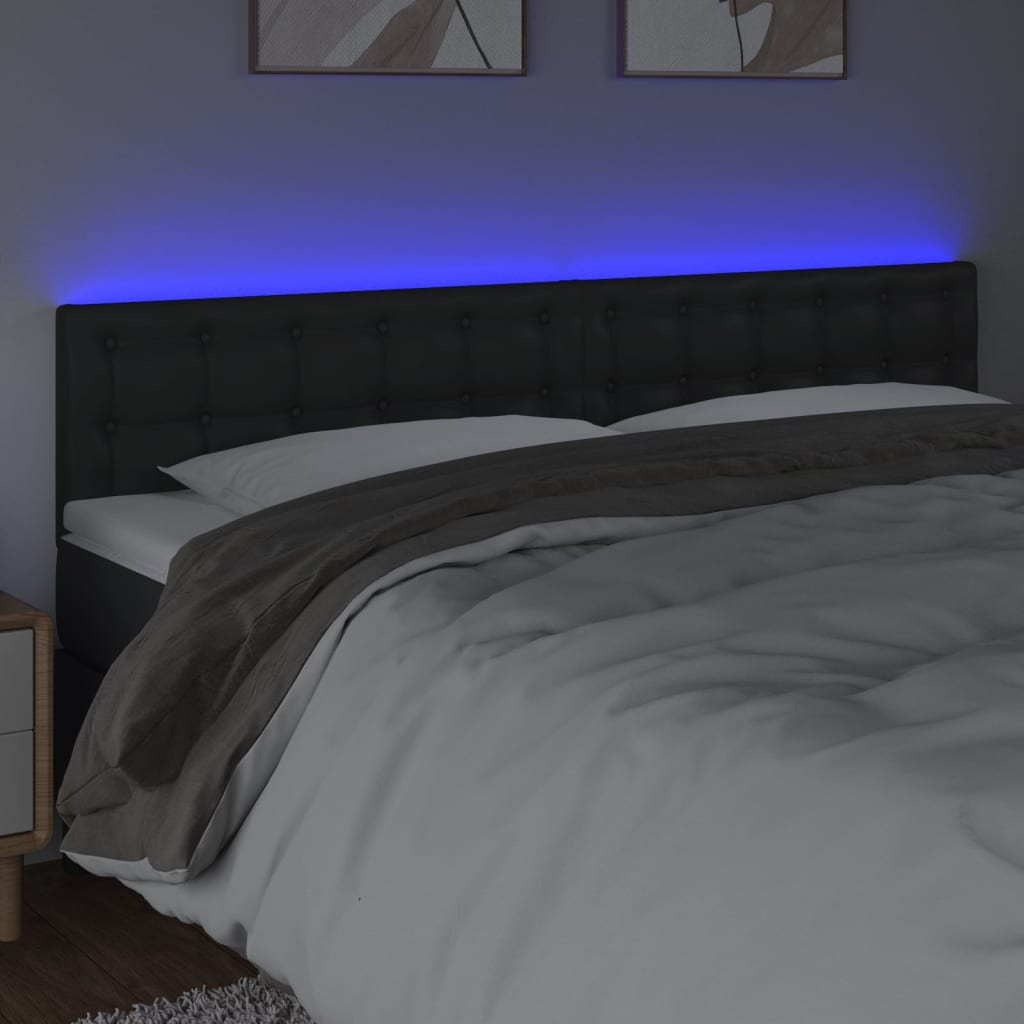 sengegavl med LED-lys 180x5x78/88 cm kunstlæder sort