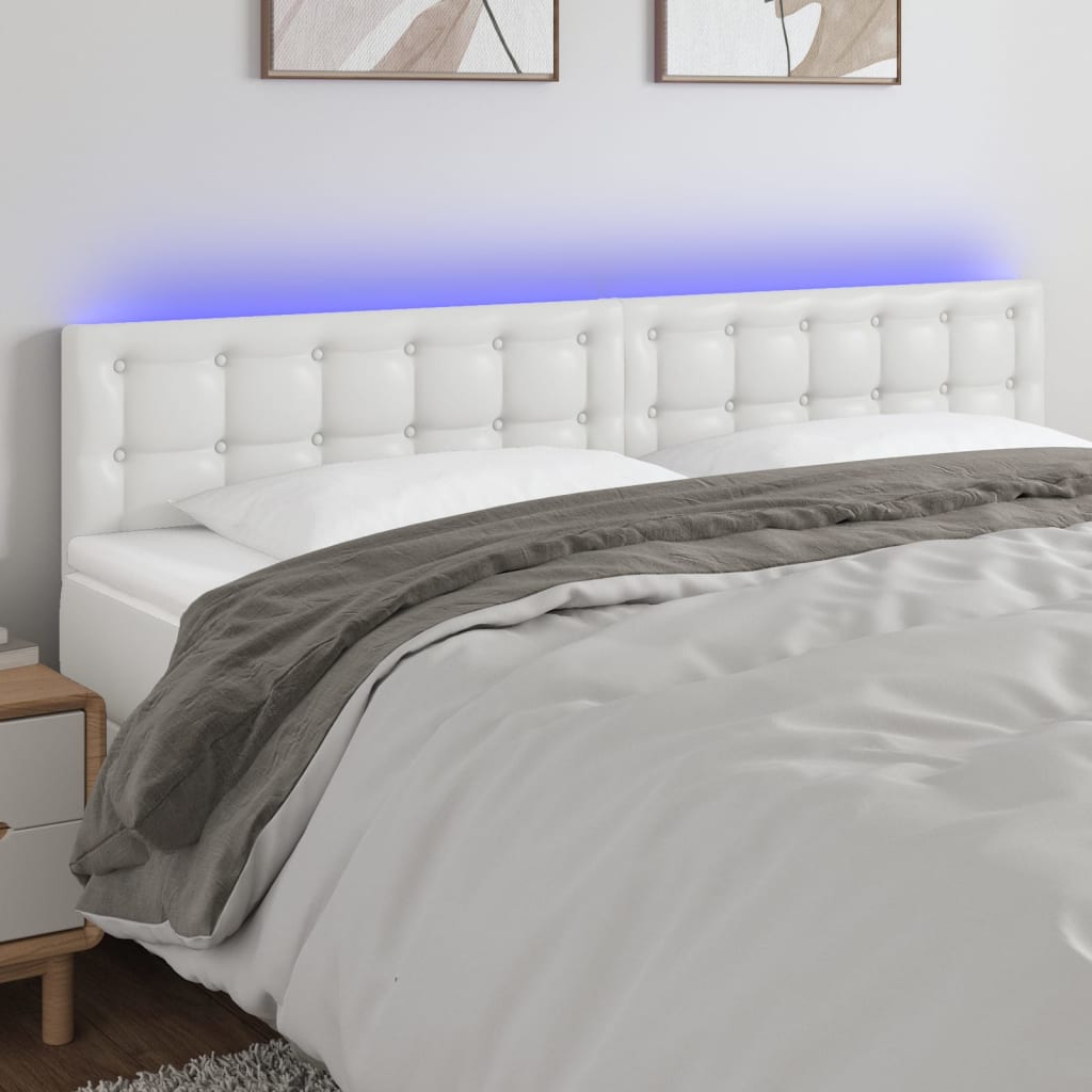 sengegavl med LED-lys 180x5x78/88 cm kunstlæder hvid
