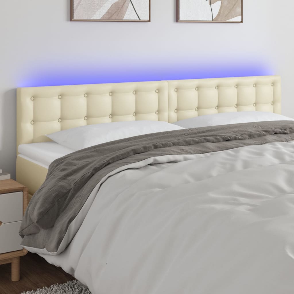 sengegavl med LED-lys 180x5x78/88 cm kunstlæder cremefarvet