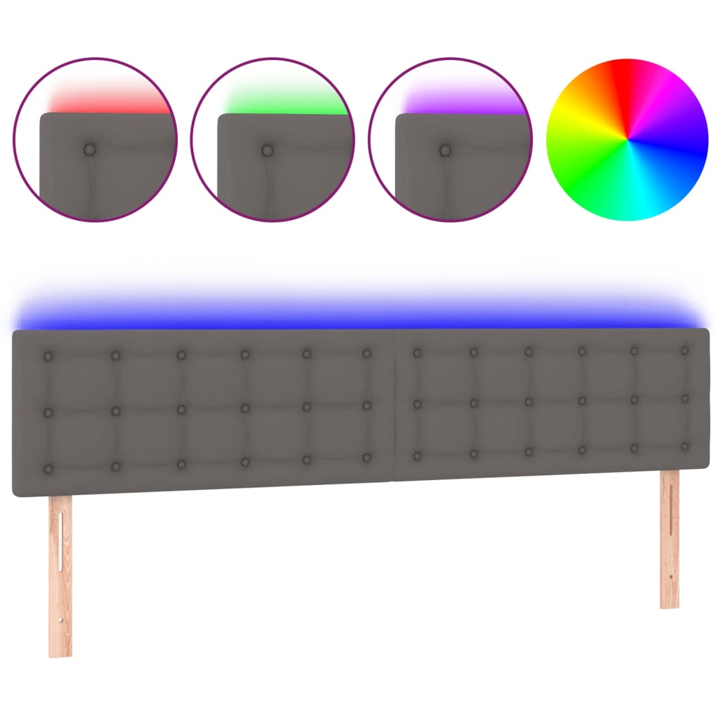 sengegavl med LED-lys 180x5x78/88 cm kunstlæder grå