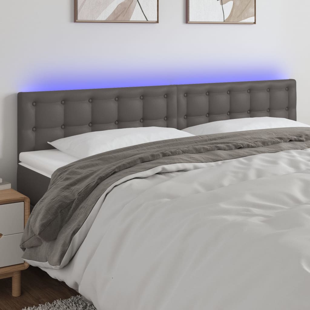 sengegavl med LED-lys 180x5x78/88 cm kunstlæder grå