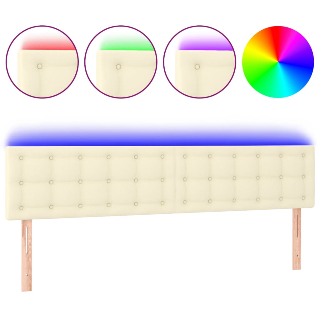 sengegavl med LED-lys 200x5x78/88 cm kunstlæder cremefarvet