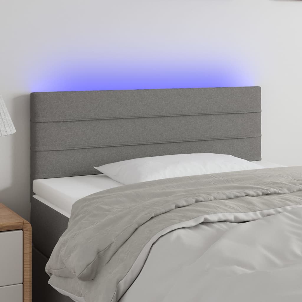 sengegavl med LED-lys 80x5x78/88 cm stof mørkegrå